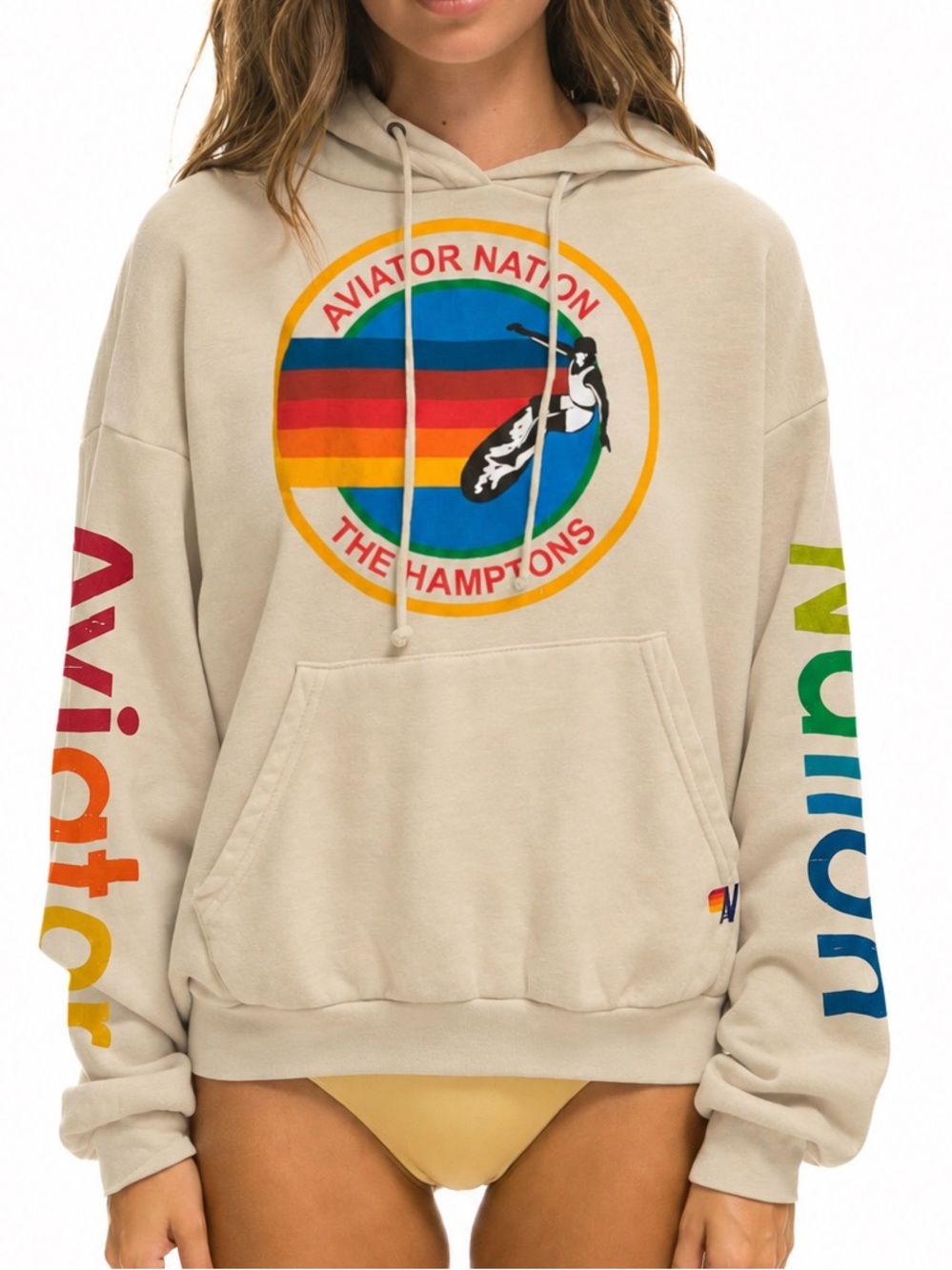 Aviator Nation Unisex The Hamptons Signature Pullover Hoodie In Sand NWT